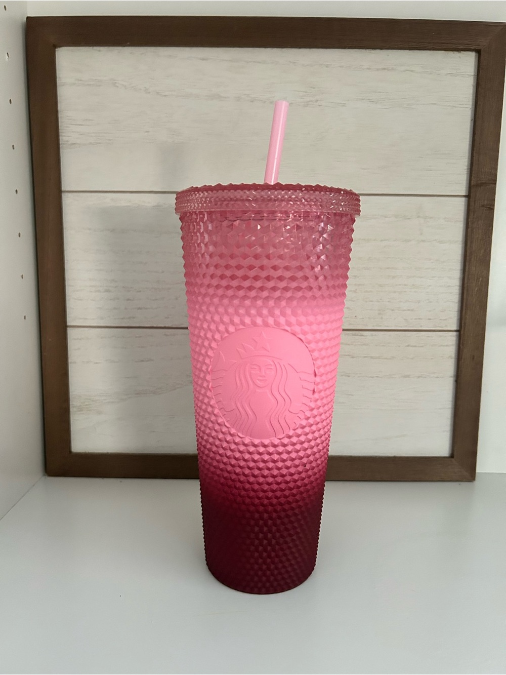 Starbucks Pink to Burgundy Ombre Studded Cold Cup with Straw